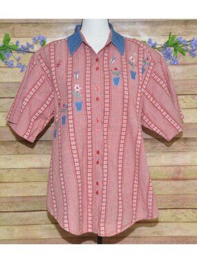 Vintage Citi Craze Women's Embroidered Floral Button Front Shirt 18W Granny Core